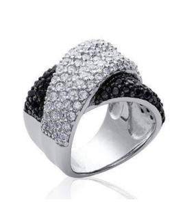 Grosse bague joaillerie argent pavage blanc et noir