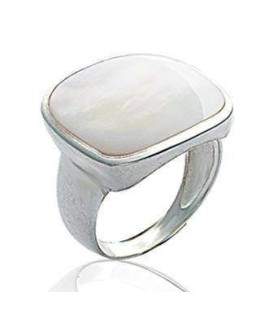 Bague fantaisie argent nacre arrondi serti