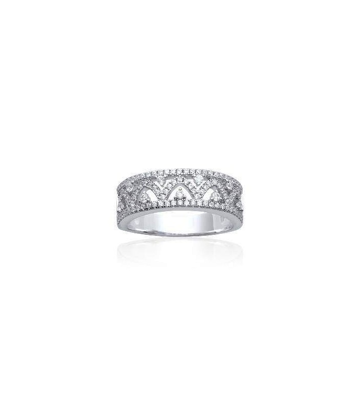 Bague En Argent Massif Avec Zirconiums - Taille 54, Occasion, Couleur Argentée