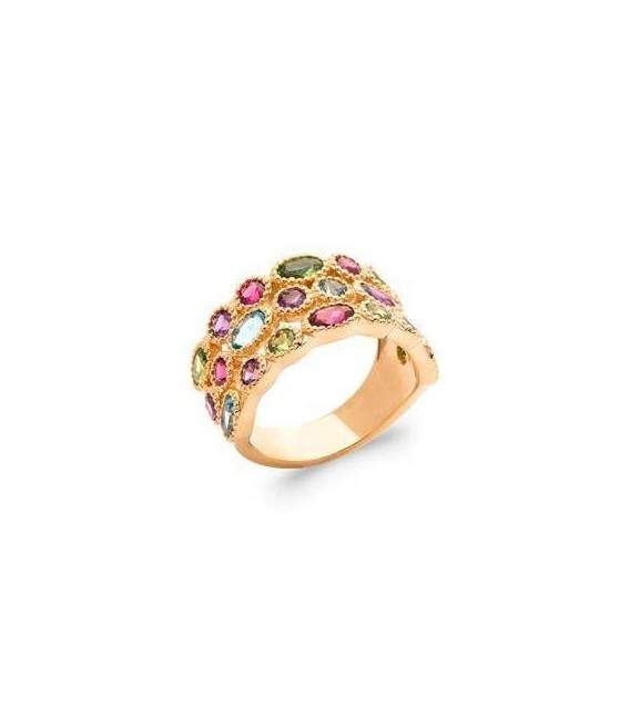 Bague plaqué or pierres multicolores style anneau 