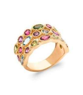 Bague plaqué or pierres multicolores style anneau