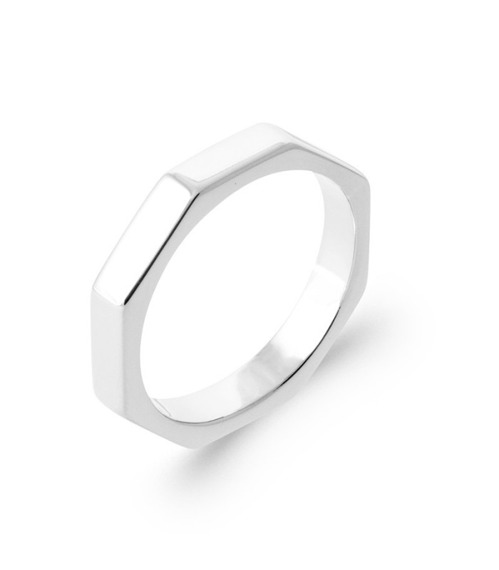 Bague Argent Simple Bel Anneau Hexagonale