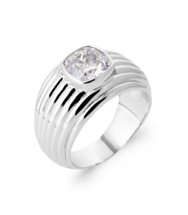 Grosse bague argent massif plissée rehaussée beau zirconium