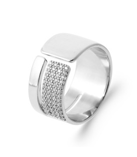 Bague alliance plate ouverte argent massif et zirconium