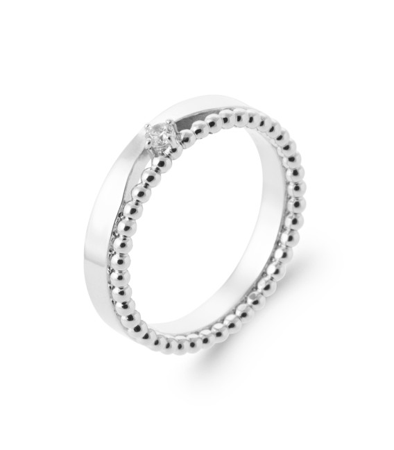 Bague alliance argent massif double perlée petit zirconium 