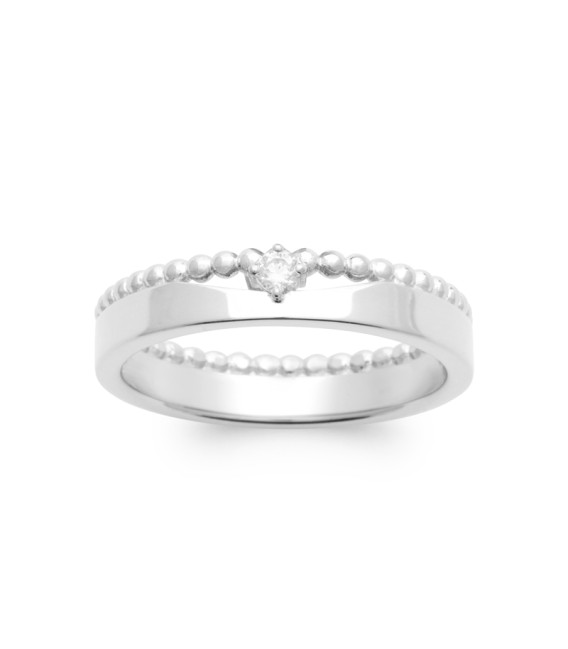 Bague alliance argent massif double perlée petit zirconium 