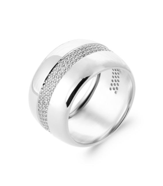 Grosse bague anneau alliance argent massif zirconium serti 