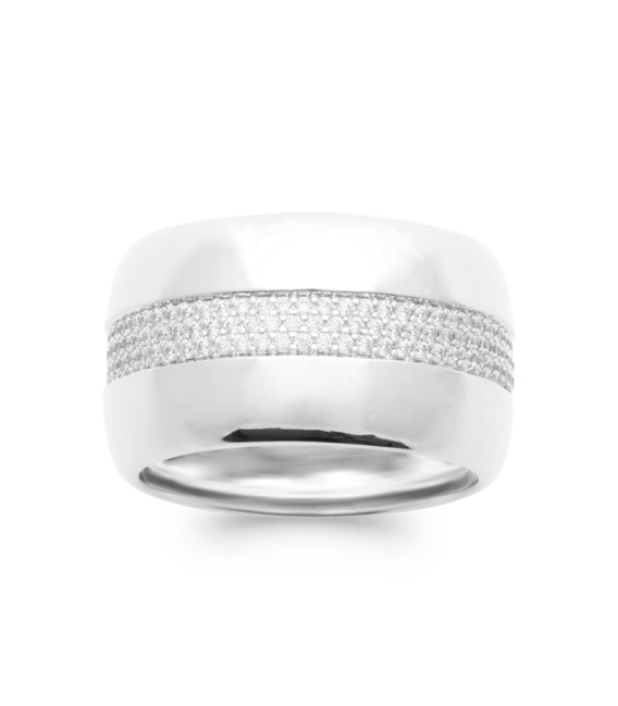 Grosse bague anneau alliance argent massif zirconium serti 