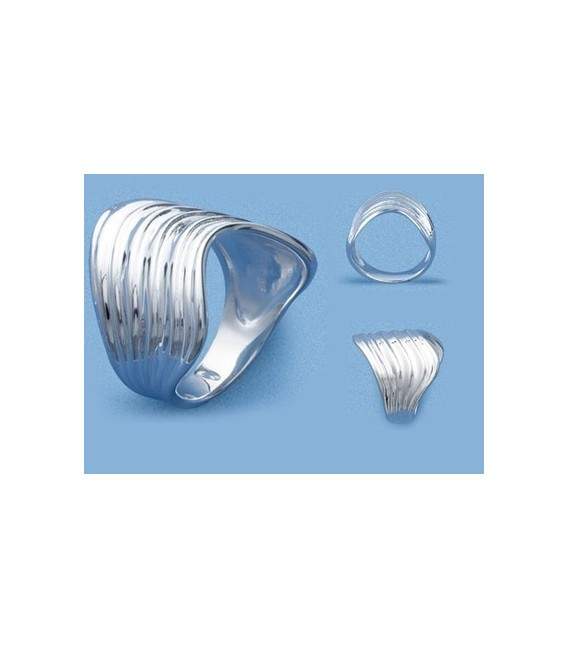 Grosse bague argent froissée vague-1